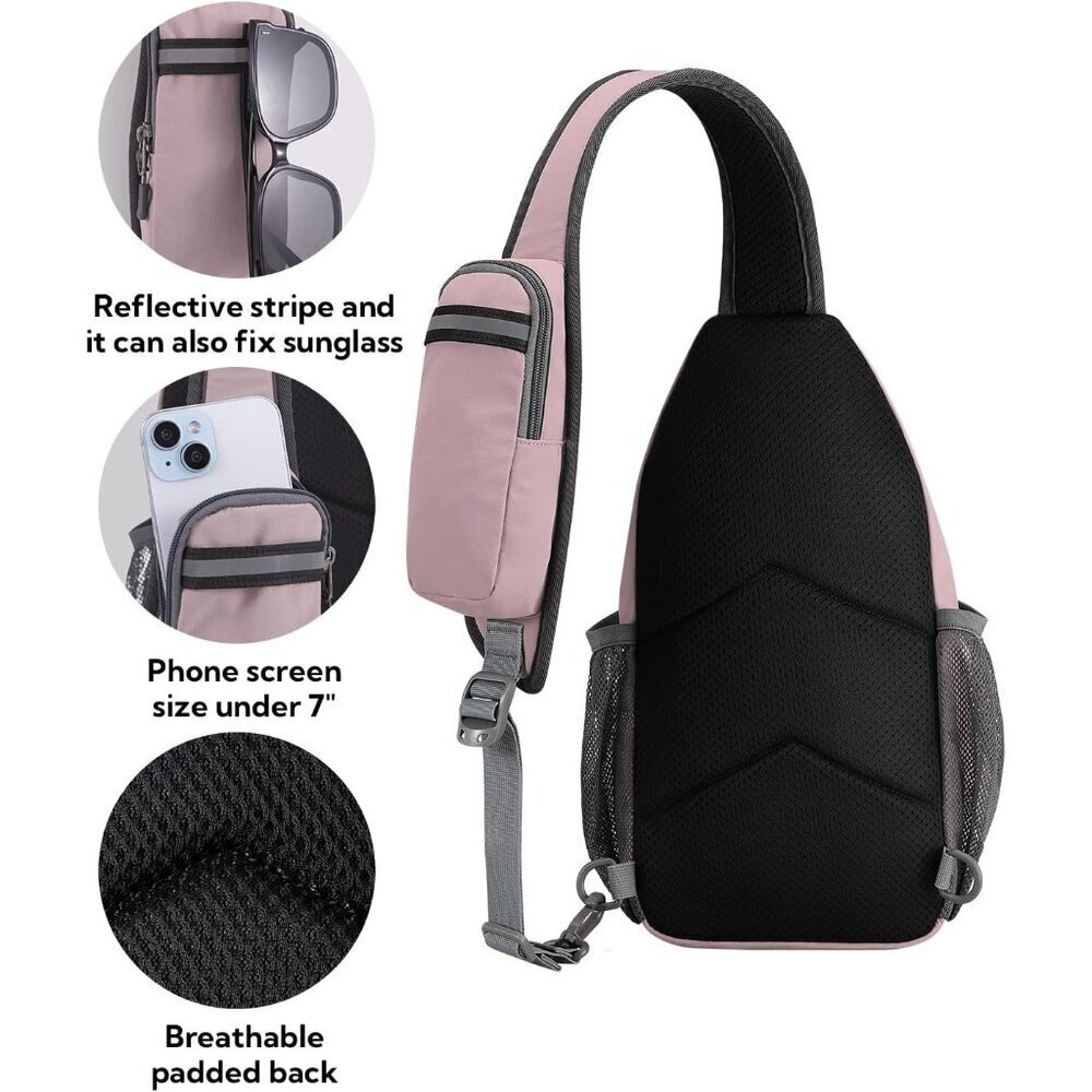 Men Pink Crossbody Sling Backpack Sling Bag Travel Hiking Chest Daypack - Picture 5 of 6